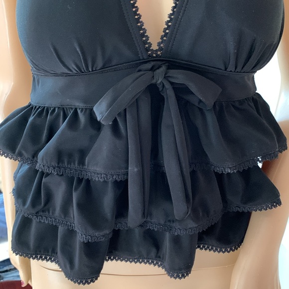 Black ruffle rhumba tankini top halter with bow m - Picture 8 of 13